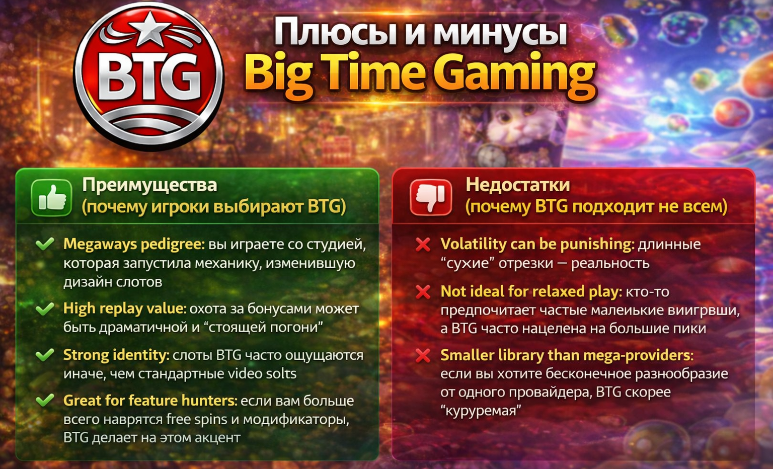 Плюсы и минусы Big Time Gaming