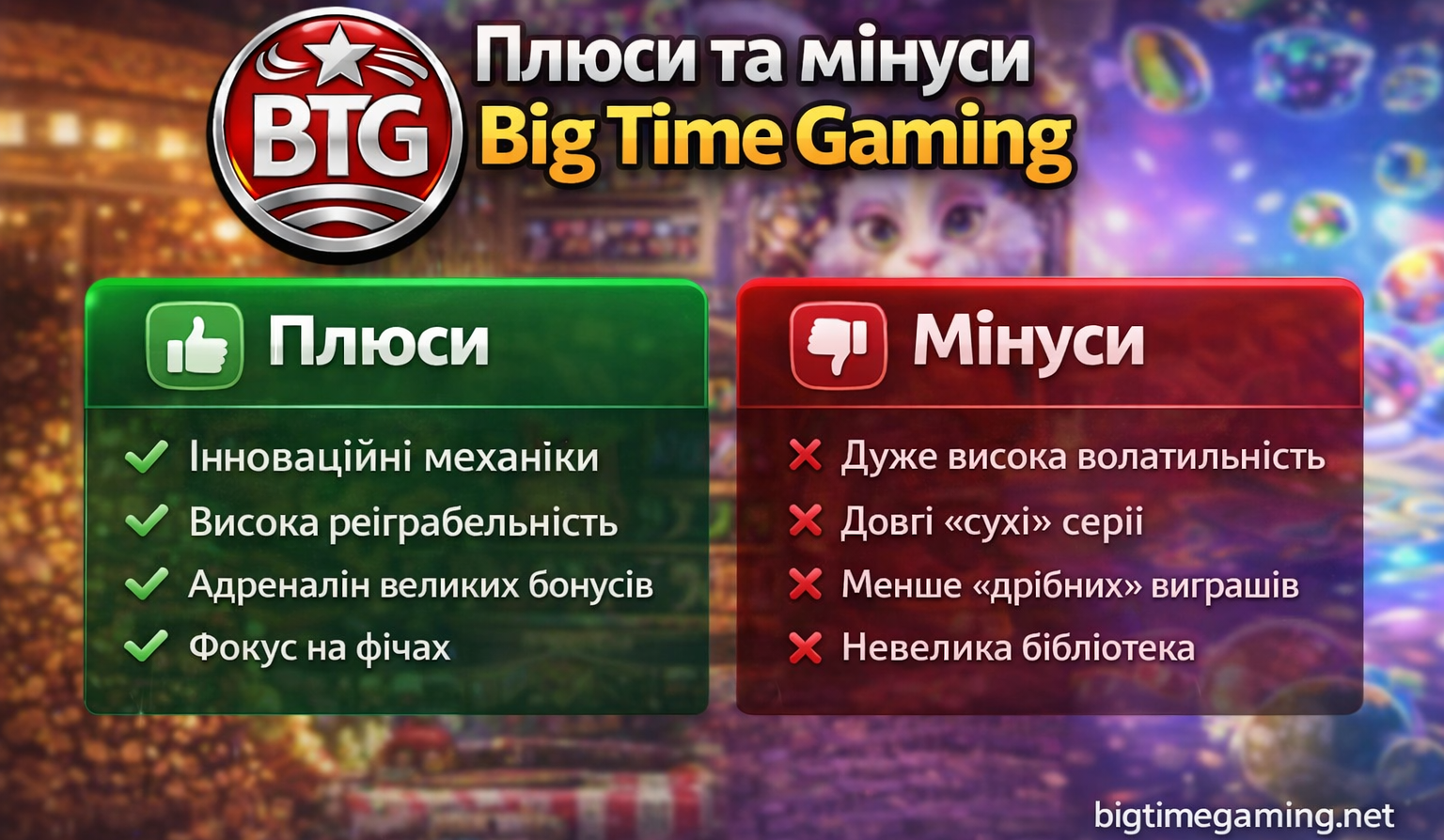 Плюси та мінуси Big Time Gaming